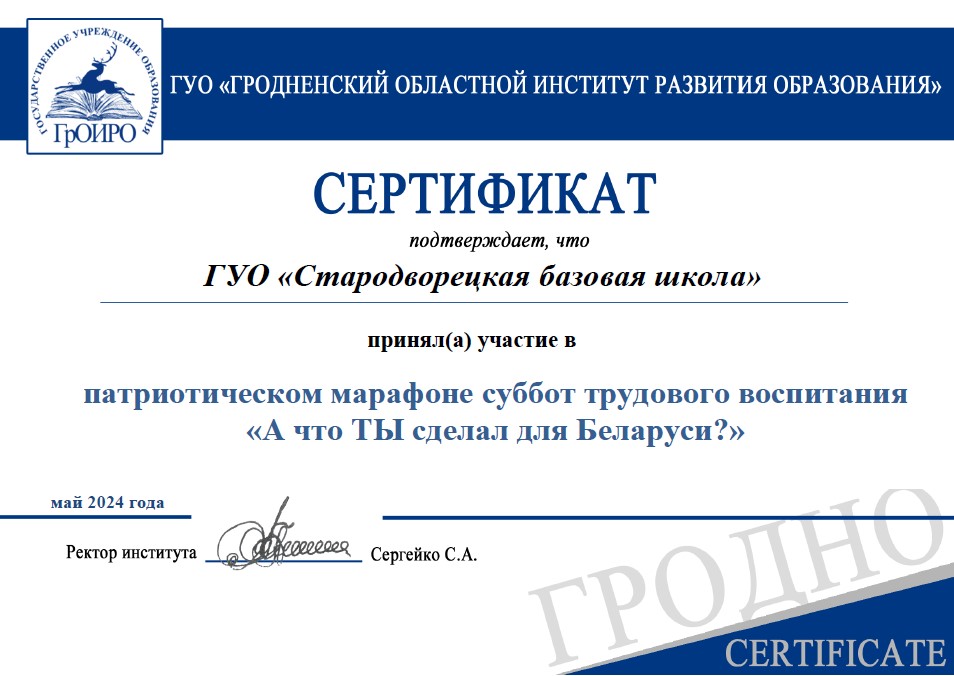 Стародворецкие школьники приняли участие в патриотическом марафоне суббот трудового воспитания «А что ТЫ сделал для Беларуси?»